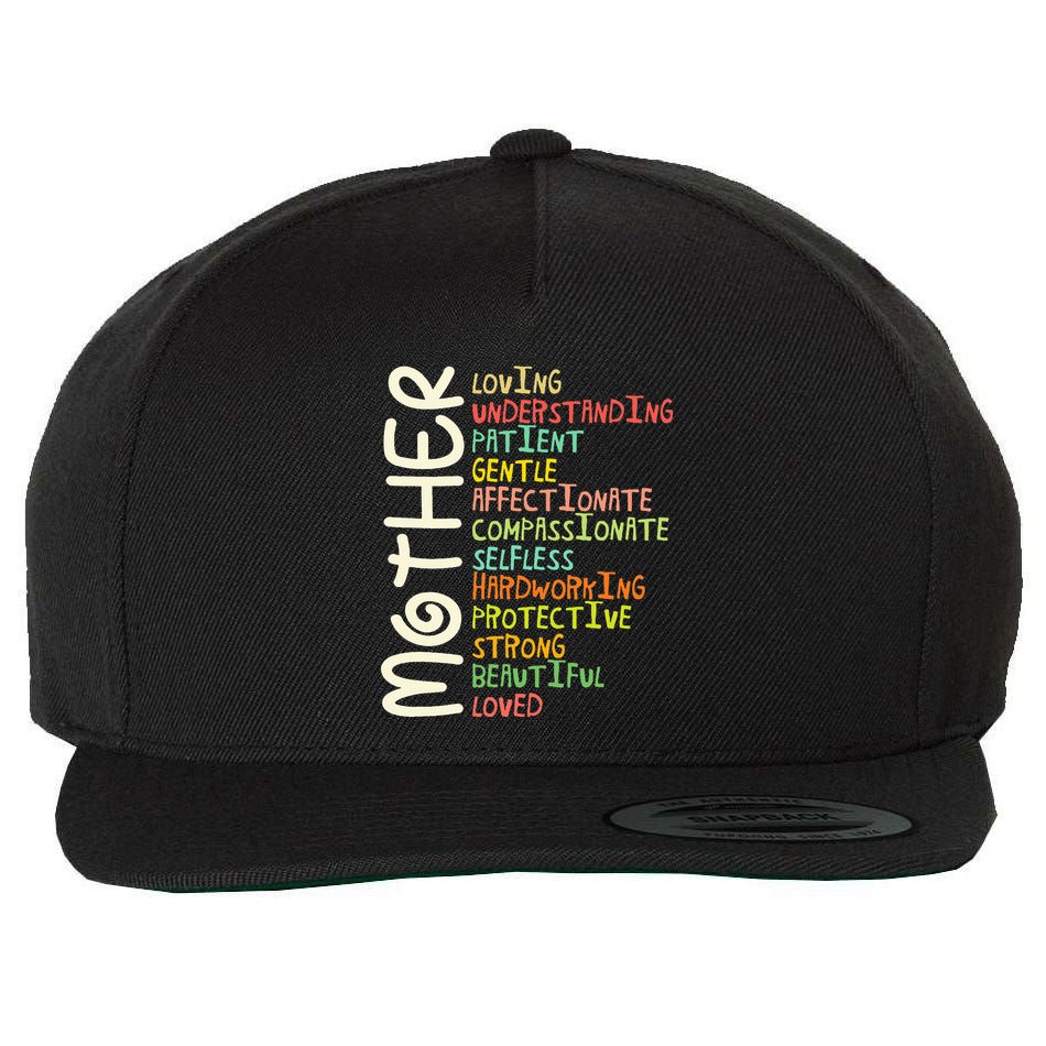 Mother Meaning I Love Mom Wool Snapback Cap