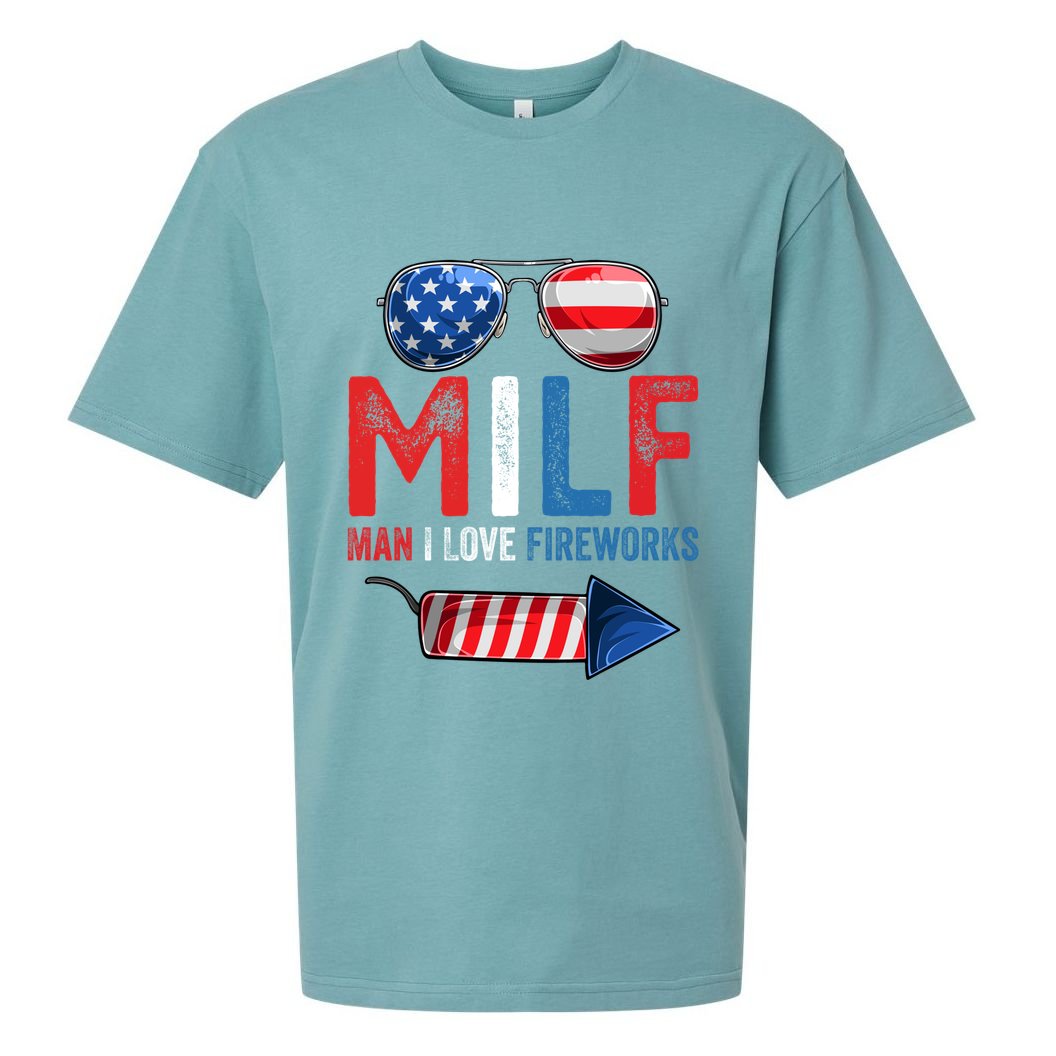 MILF Man I Love Fireworks Funny 4th Of July Gift Sueded Cloud Jersey T-Shirt