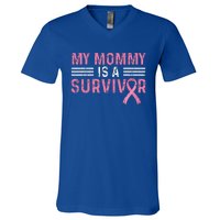 My Mommy Is A Survivor Pink Ribbon Breast Cancer Awareness V-Neck T-Shirt