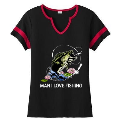 MILF Man I Love Fishing Funny Fishing Design Ladies Halftime Notch Neck Tee