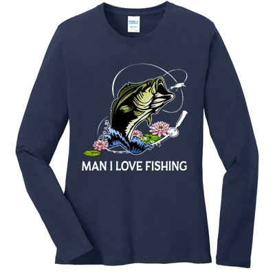 MILF Man I Love Fishing Funny Fishing Design Ladies Long Sleeve Shirt