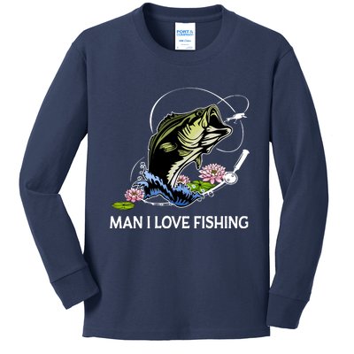 MILF Man I Love Fishing Funny Fishing Design Kids Long Sleeve Shirt