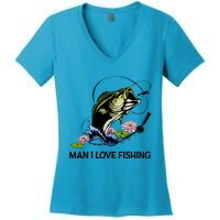 MILF Man I Love Fishing Funny Fishing Design Women's V-Neck T-Shirt