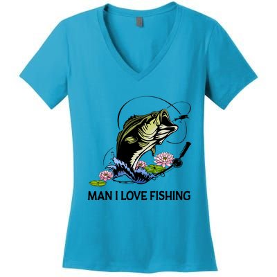 MILF Man I Love Fishing Funny Fishing Design Women's V-Neck T-Shirt