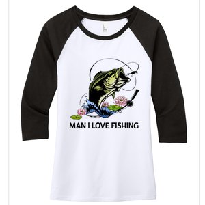 MILF Man I Love Fishing Funny Fishing Design Women's Tri-Blend 3/4-Sleeve Raglan Shirt