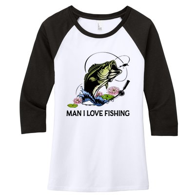 MILF Man I Love Fishing Funny Fishing Design Women's Tri-Blend 3/4-Sleeve Raglan Shirt