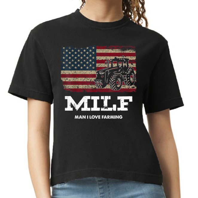 MILF Man I Love Farming Funny Farm Tractor Lover Comfort Colors Boxy T-Shirt