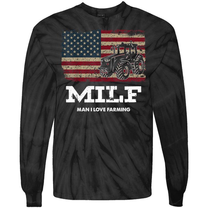 MILF Man I Love Farming Funny Farm Tractor Lover Tie-Dye Long Sleeve Shirt