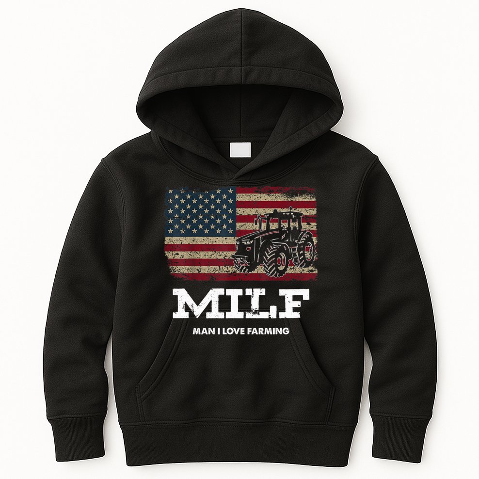 MILF Man I Love Farming Funny Farm Tractor Lover Kids Hoodie