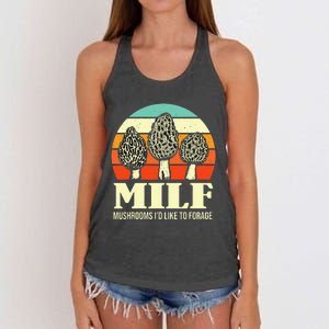 Milf Mushrooms ID Like To Forage Funny Mushroom Lover Gift Women's Knotted Racerback Tank