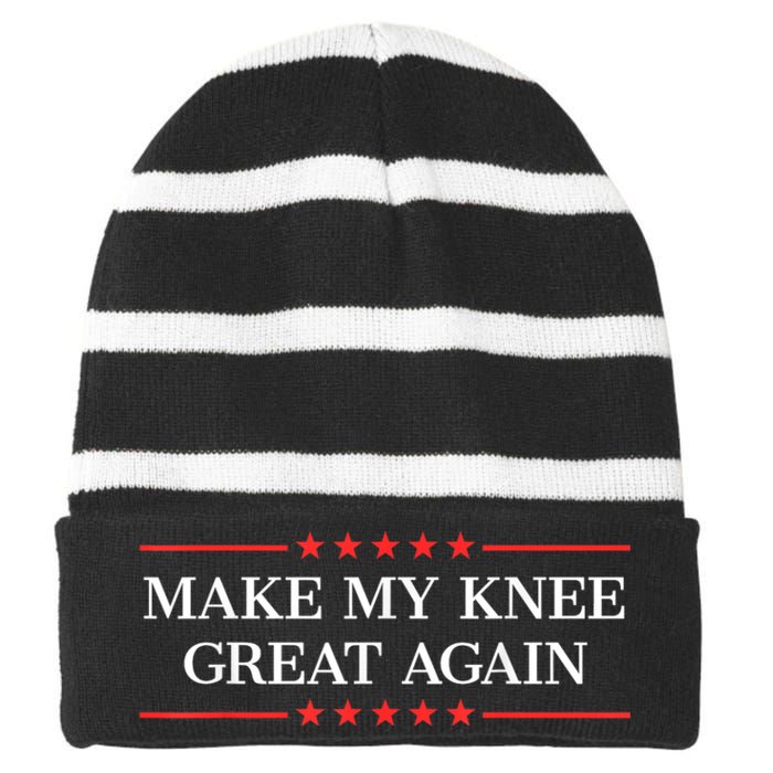 Make My Knee Great Again Funny Surgery Injury Recovery Striped Beanie with Solid Band