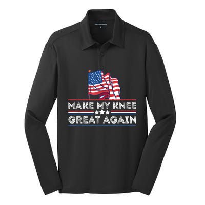 Make My Knee Great Again Funny Surgery Injury Recovery Silk Touch Performance Long Sleeve Polo