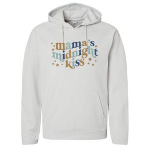 Mamas Midnight Kiss Retro Blue And Gold Performance Fleece Hoodie