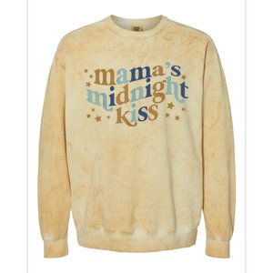 Mamas Midnight Kiss Retro Blue And Gold Colorblast Crewneck Sweatshirt