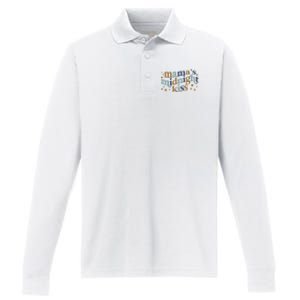 Mamas Midnight Kiss Retro Blue And Gold Performance Long Sleeve Polo