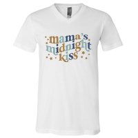 Mamas Midnight Kiss Retro Blue And Gold V-Neck T-Shirt