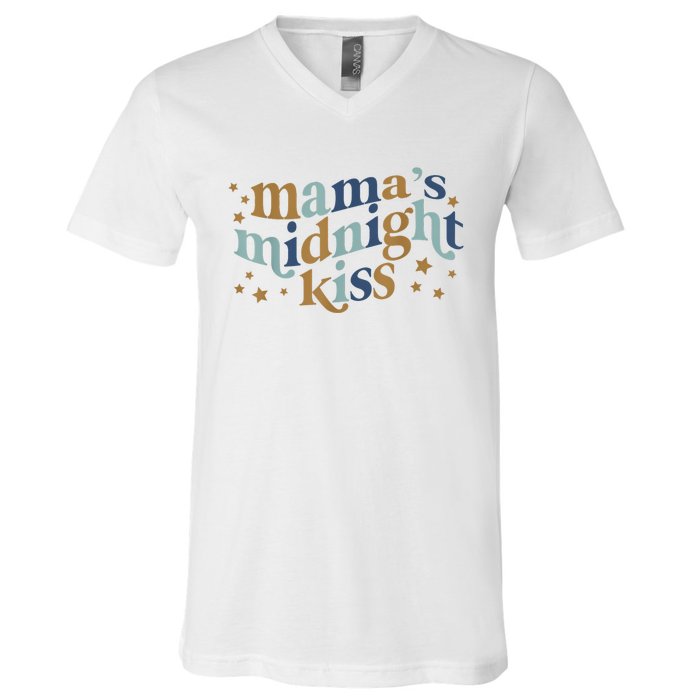 Mamas Midnight Kiss Retro Blue And Gold V-Neck T-Shirt