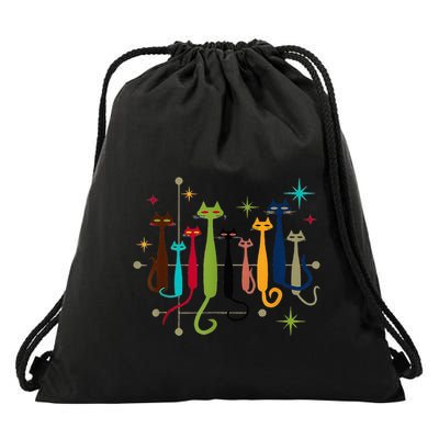 Midcentury Modern Look Cat Funny 50s 60s Retro Vintage Drawstring Bag