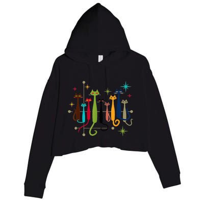 Midcentury Modern Look Cat Funny 50s 60s Retro Vintage Crop Fleece Hoodie
