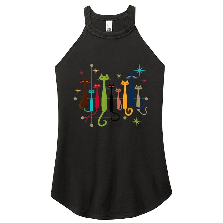 Midcentury Modern Look Cat Funny 50s 60s Retro Vintage Women's Perfect Tri Rocker Tank