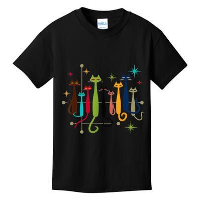 Midcentury Modern Look Cat Funny 50s 60s Retro Vintage Kids T-Shirt