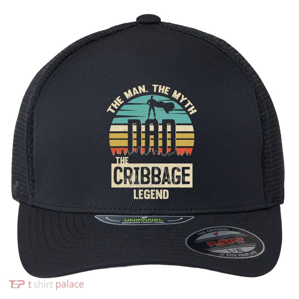 Man Myth Legend Dad Cribbage Flexfit Unipanel Trucker Cap