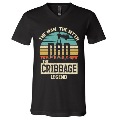 Man Myth Legend Dad Cribbage V-Neck T-Shirt