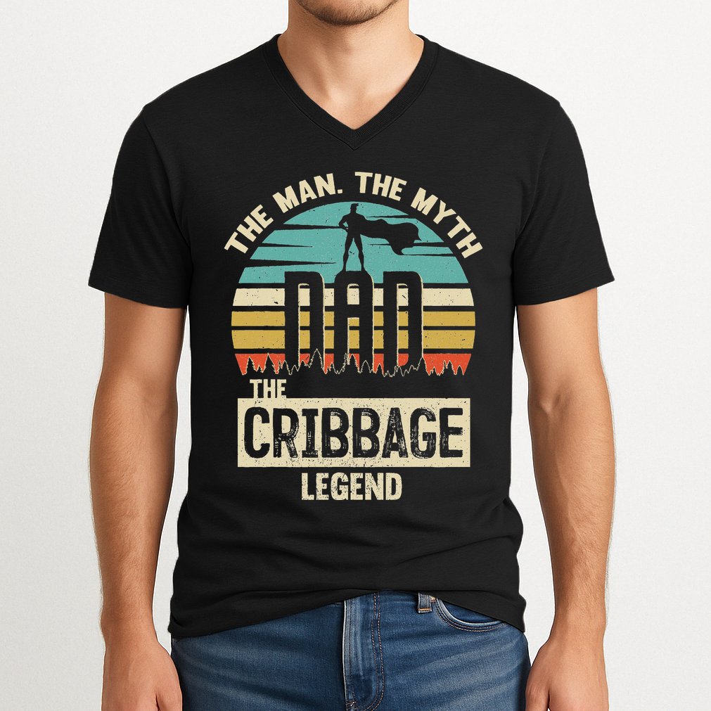 Man Myth Legend Dad Cribbage V-Neck T-Shirt