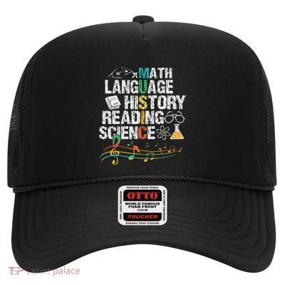 Music Math Language History Reading Science High Crown Mesh Back Trucker Hat