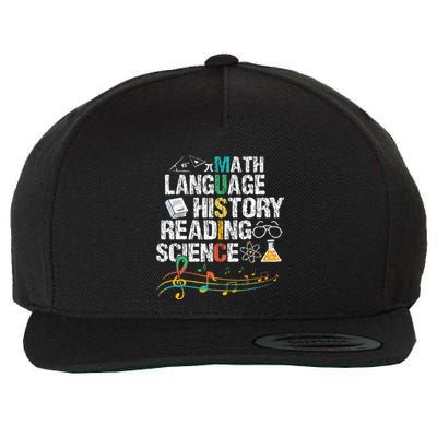 Music Math Language History Reading Science Wool Snapback Cap