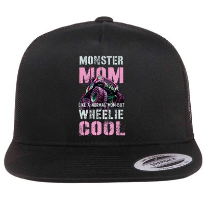 Monster Mom Like Normal Mama But Wheelie Cool Flat Bill Trucker Hat