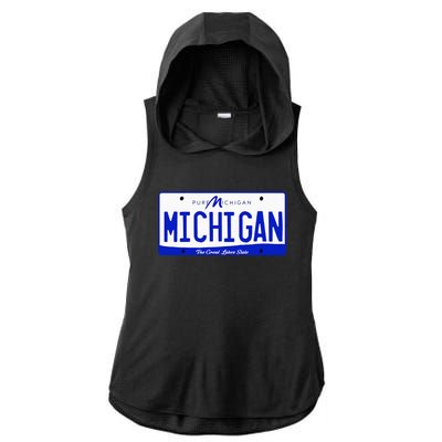 Michigan MI License Plate Classic Ladies PosiCharge Tri-Blend Wicking Draft Hoodie Tank