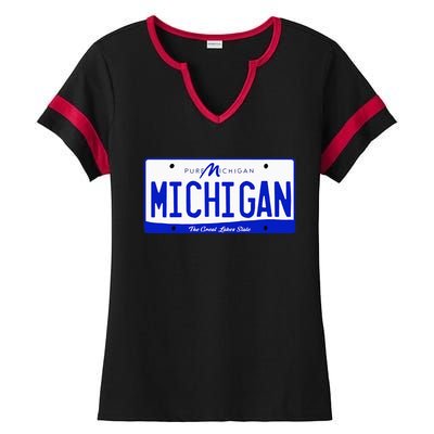 Michigan MI License Plate Classic Ladies Halftime Notch Neck Tee