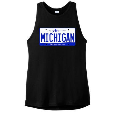 Michigan MI License Plate Classic Ladies PosiCharge Tri-Blend Wicking Tank