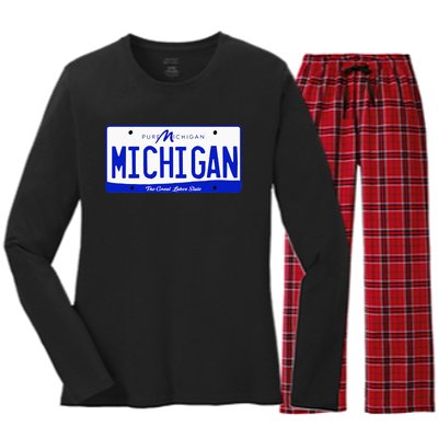 Michigan MI License Plate Classic Women's Long Sleeve Flannel Pajama Set 