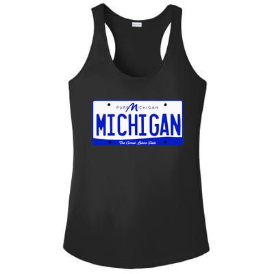 Michigan MI License Plate Classic Ladies PosiCharge Competitor Racerback Tank