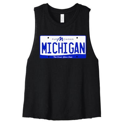 Michigan MI License Plate Classic Women's Racerback Cropped Tank