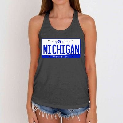 Michigan MI License Plate Classic Women's Knotted Racerback Tank