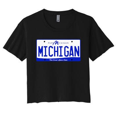 Michigan MI License Plate Classic Women's Crop Top Tee