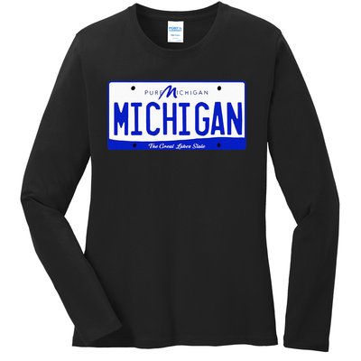 Michigan MI License Plate Classic Ladies Long Sleeve Shirt