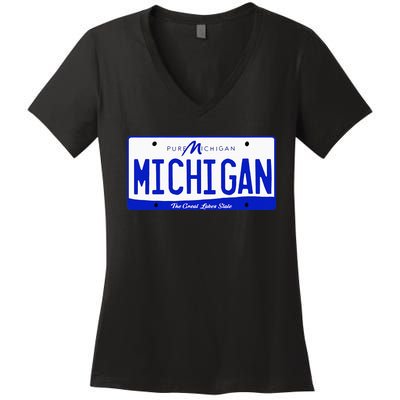 Michigan MI License Plate Classic Women's V-Neck T-Shirt