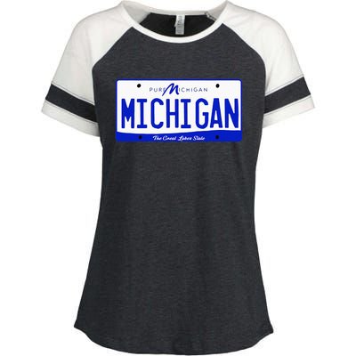 Michigan MI License Plate Classic Enza Ladies Jersey Colorblock Tee