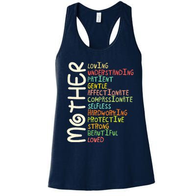 Mother Meaning Love Mom Mothers Day Women's Racerback Tank