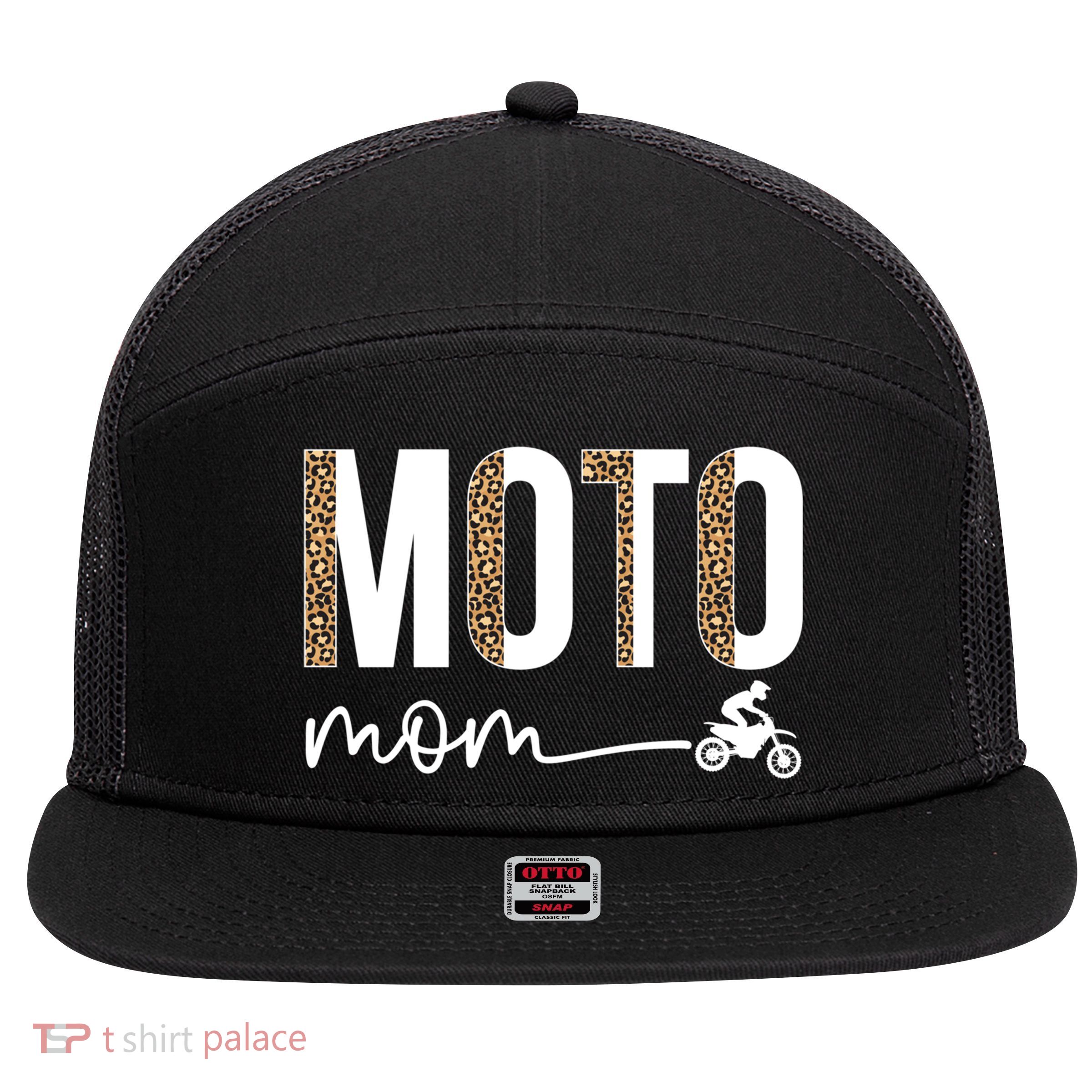 Moto Mom Leopard Motocross Mom Motocross Mother Cool Gift 7 Panel Mesh Trucker Snapback Hat