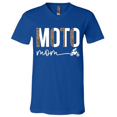 Moto Mom Leopard Motocross Mom Motocross Mother Cool Gift V-Neck T-Shirt