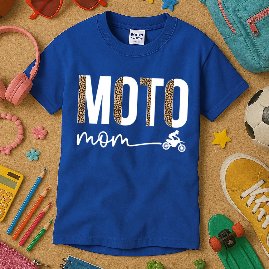 Moto Mom Leopard Motocross Mom Motocross Mother Cool Gift Kids T-Shirt