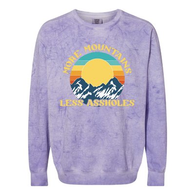 More Mountains Less Assholes Vintage Sunset Hiking Camping Colorblast Crewneck Sweatshirt