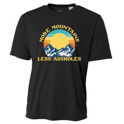 More Mountains Less Assholes Vintage Sunset Hiking Camping Cooling Performance Crew T-Shirt