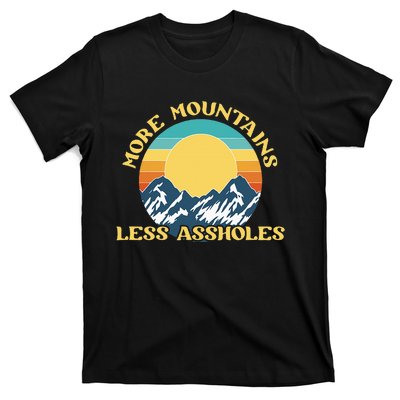 More Mountains Less Assholes Vintage Sunset Hiking Camping T-Shirt