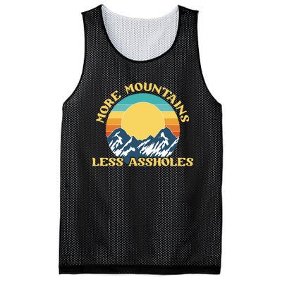 More Mountains Less Assholes Vintage Sunset Hiking Camping Mesh Reversible Basketball Jersey Tank